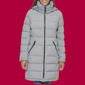 Andrew Marc Womens Parka Jacket Fur Lined Hood Jacket Zip Pockets Silver Xlarge